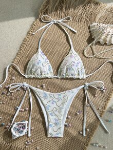 Costavie Swim Mod-D 两件套彩色亮片特殊面料三角罩杯文胸和侧系带泳裤性感比基尼套装，春夏串珠比基尼串珠泳衣花卉比基尼贝壳比基尼贝壳比基尼亮片泳衣白色比基尼亮片比基尼 - 彩色 - 查看 9