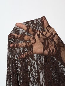 Zivah Women's One Shoulder Lace Patchwork Top And Long Pants Fashion Vacation Cover-Up Set - Brown - View 8