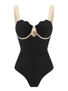 Swim Oasis 2026 Spring/Summer New Fashion Vacation Hard Cup Contrast Color Plus Size Women One-Piece Swimsuit + Skirt Premium Set Beachwear - Black - View 3