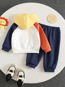 SHEIN 男嬰秋冬保暖內裡加厚連帽運動衫套裝，適合假期出遊 - 彩色 - 查看 2
