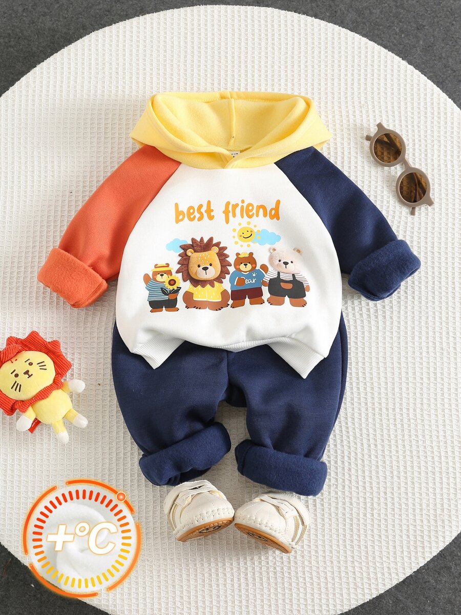 SHEIN Set Baju Sweatshirt Berkerudung Tebal Berlapisan Termal untuk Bayi Laki-laki Musim Gugur/Dingin, Cocok untuk Liburan di Luar Rumah - MultiWarna - View 1