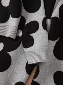 女童秋冬時尚圖案提花針織長袖套頭毛衣與長褲套裝 - 灰色 - 查看 3