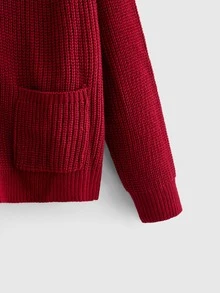 ROMWE Punk Gothic Metal Pointed Toe Rivet Design V-Neck Loose Knit Cardigan - Burgundy - View 4