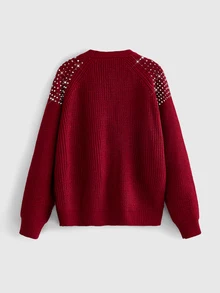 ROMWE Punk Gothic Metal Pointed Toe Rivet Design V-Neck Loose Knit Cardigan - Burgundy - View 6