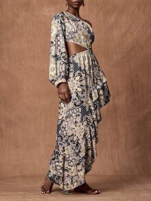 Zivah Women's Printed Waist Sexy Cutout Design High Slit Dress Vacation Style Cover-Up - Multicolor - View 6