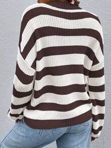 SHEIN 秋冬休閒拼色條紋毛衣 - 彩色 - 查看 3