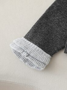 Young Girl Sweater Set, New Autumn/Winter Outfit, Charcoal Grey Contrast Light Grey Ruffle Cardigan + Wide Leg Ruffle Light Grey Pants Set - Multicolor - View 4