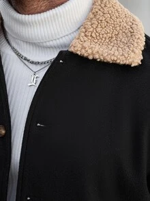 Manfinity CasualCool Men Old Money Vintage Faux Suede Trucker Jacket, Fleece Shearling Collar Distressed - Black - View 3
