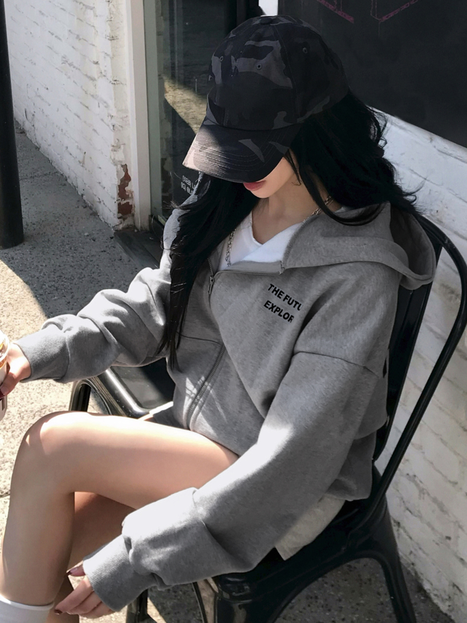 Women's Loose Letter Print Hooded Long Sleeve Thermal Lined Casual Streetwear Sweatshirt, Autumn/Winter