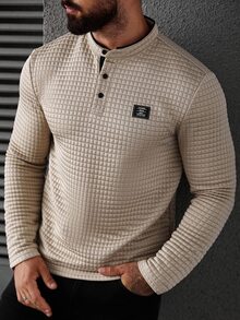 Manfinity CasualCool Camisa polo de manga larga a cuadros para hombre, Old Money, Otoño - Caqui - Ver 2