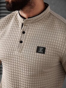 Manfinity CasualCool Camisa polo de manga larga a cuadros para hombre, Old Money, Otoño - Caqui - Ver 6