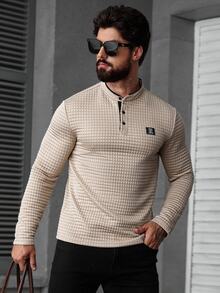 Manfinity CasualCool Camisa polo de manga larga a cuadros para hombre, Old Money, Otoño - Caqui - Ver 1
