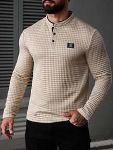 Manfinity CasualCool Camisa polo de manga larga a cuadros para hombre, Old Money, Otoño - Caqui - Ver 5