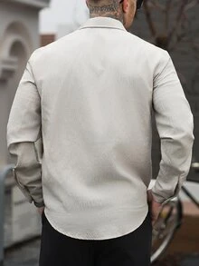 Manfinity CasualCool Men's Solid Color Casual Long Sleeve Shirt For Autumn/Winter Daily Wear,Men Long Sleeve Dress Shirt,Business Casual Shirts,Office Shirt For Men - Beige - View 8