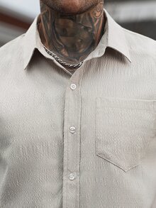 Manfinity CasualCool Men's Solid Color Casual Long Sleeve Shirt For Autumn/Winter Daily Wear,Men Long Sleeve Dress Shirt,Business Casual Shirts,Office Shirt For Men - Beige - View 5
