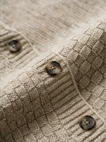 Omancia Elegant Mock Neck Textured Knit Dress, Long Flared Sleeve Button Down Waist Cinched A-Line Mini Sweater Dress For Fall - Khaki - View 5