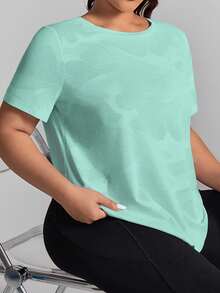 SHEIN Rhythm Era Kaos Olahraga Wanita Ukuran Besar Motif Kamuflase Lengan Pendek Bernapas dan Nyaman Glowmode - Teal Blue - View 4