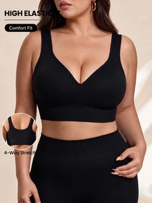 Rhythm Era Plus Size Women's Seamless Sports Bra In Black - Black - View 1