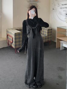 DAZY Women's High Waist Spaghetti Strap Bowknot Decor Jumpsuit - Grey - View 4