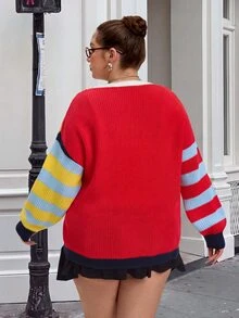 SHEIN CURVE+ Kardigan Patchwork Blok Warna Kasual Ukuran Besar untuk Musim Gugur/Dingin - MultiWarna - View 2