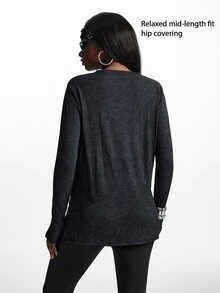 Innovista Innovista Women's Letter Print Zipper Design Long Sleeve Sports T-Shirt - Black - View 8