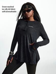 Innovista Innovista Women's Letter Print Zipper Design Long Sleeve Sports T-Shirt - Black - View 7