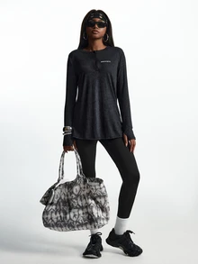 Innovista Innovista Women's Letter Print Zipper Design Long Sleeve Sports T-Shirt - Black - View 10