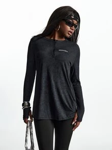 Innovista Innovista Women's Letter Print Zipper Design Long Sleeve Sports T-Shirt - Black - View 13