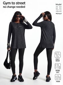 Innovista Innovista Women's Letter Print Zipper Design Long Sleeve Sports T-Shirt - Black - View 3