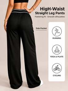 SHEIN Rhythm Era Women's Plus Size Casual Sports Long Pants - Black - View 2