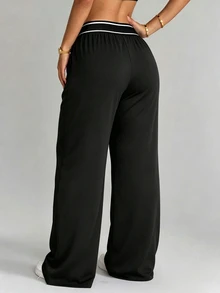 SHEIN Rhythm Era Women's Plus Size Casual Sports Long Pants - Black - View 6