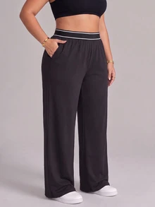 SHEIN Rhythm Era Women's Plus Size Casual Sports Long Pants - Black - View 3