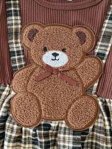 Cozy Pixies 女嬰休閒日常舒適刺繡 2 合 1 圓領套頭秋冬連身裙 - 棕色 - 查看 4