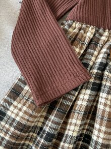 Cozy Pixies 女嬰休閒日常舒適刺繡 2 合 1 圓領套頭秋冬連身裙 - 棕色 - 查看 6
