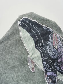 Bohemela 女款鯨魚刺繡圖案不對稱肩休閒日常衛衣 - 軍綠色 - 查看 8