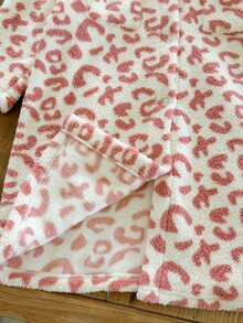 SHEIN Mantel Panjang Anak Perempuan Motif Leopard Lengan Panjang dengan Saku untuk Musim Gugur dan Musim Dingin - Berwarna merah muda - View 6