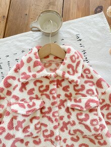 SHEIN Mantel Panjang Anak Perempuan Motif Leopard Lengan Panjang dengan Saku untuk Musim Gugur dan Musim Dingin - Berwarna merah muda - View 5