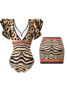 Swim Oasis 2026 Spring/Summer New Women's Plus Size Fashion Sexy Digital Print Design Shoulder Strap One-Piece Swimsuit + Skirt Beachwear - Multicolor - View 2