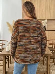 SHEIN CURVE+ Atasan Olahraga Kasual Lengan Panjang Ukuran Plus Wanita - Coklat - View 5