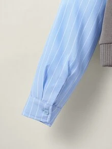 SHEIN 女童 80 年代風大廓形套裝，2 合 1 背心上衣附領結與百褶裙，春秋款，休閒校園家庭風，藍色/白色/灰色/黑色 - 藍色 - 查看 8