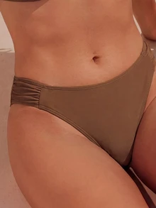 Costavie New Solid Color Thick Strap Side High Cut Thong 2 Pieces Beach Vacation Women's Swimwear Bikini Set - Brown - View 6