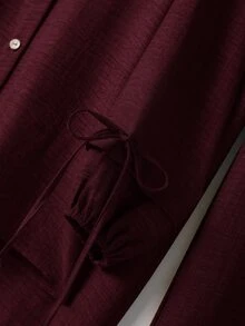 Rusticease Women's Solid Color Single-Breasted Knot Sleeve Shirt And Pants Casual Two Pieces Set Brunch Autumn Autumn - Burgundy - View 4