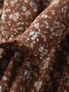 Rusticease Women's Floral Print Round Neck Long Sleeve Dress Picnic Brown Floral Autumn Cottage Core Boho - Multicolor - View 5