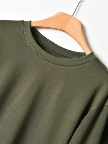 Rusticease 2件套女士休闲纯色简约长袖上衣和裤子套装两件套女士长袖两件套舒适两件套2件套休闲套装女士两件套裤子套装女士秋季女士冬装 - 軍綠色 - 查看 5