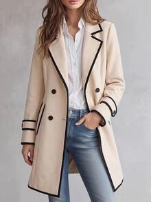SHEIN 青少年女孩羊羔絨秋季長袖毛呢大衣，戶外、返校、日常、假日學生米色端莊學院風酷感 - 米色 - 查看 9