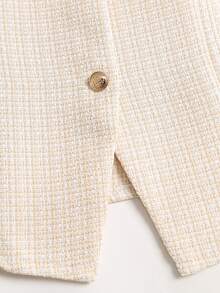 Sweetra Women's Sweetro Elegant French Commute Office Square Neck Slim Fit Flattering Jacket Beige Autumn - Apricot - View 6