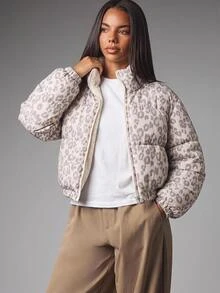 SHEIN 青少年女孩黑白豹紋純棉抓絨長袖加厚外套，秋冬校園可愛酷感學生街頭風圖案外套 - 彩色 - 查看 8