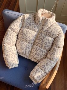 SHEIN 青少年女孩黑白豹紋純棉抓絨長袖加厚外套，秋冬校園可愛酷感學生街頭風圖案外套 - 彩色 - 查看 4