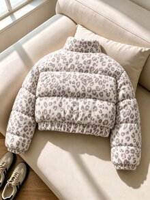 SHEIN 青少年女孩黑白豹紋純棉抓絨長袖加厚外套，秋冬校園可愛酷感學生街頭風圖案外套 - 彩色 - 查看 2