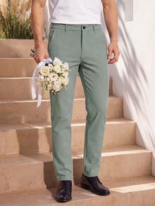 Officeau Men's Olive Green Straight Leg Dress Pants, For Business Casual/Commuting, Gift For Father/Husband - Olive Green - View 1